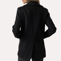 Womens Black Peacoat Jacket women detail view 3 | Dash Racegear — Double Breasted Black Wool Peacoat