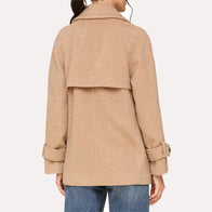 Womens Camel Brown Peacoat Coat women detail view 3 | Dash Racegear — Double Breasted Camel Brown Peacoat
