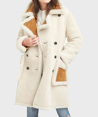 Womens Double-Breasted Shearling Coat Jacket women detail view 2 | Dash Racegear — Womens Shearling Double-Breasted Coat