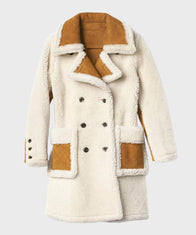 Womens Double-Breasted Shearling Coat Jacket women front product view | Dash Racegear — Womens Double-Breasted Shearling Coat