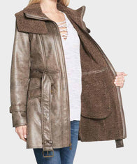 Womens Faux Shearling Mid-Length Duster Coat Jacket women detail view 2 | Dash Racegear — Womens Duster Faux Shearling Mid-Length Coat