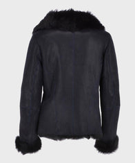 Womens Black Shearling Fur Leather Jacket Leather Jacket women detail view 3 | Dash Racegear — Womens Black Sheepskin Fur Leather Jacket