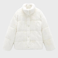 Womens Fur Puffer Jacket Puffer Jacket unisex front product view | Dash Racegear — Womens Fur Puffer Jacket White