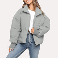Womens Grey Puffer Jacket Puffer Jacket women front product view | Dash Racegear — Oversized Grey Puffer Jacket