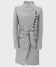 Womens Grey Wool Robe Coat Jacket women front product view | Dash Racegear — Womens Grey Wool Robe Coat