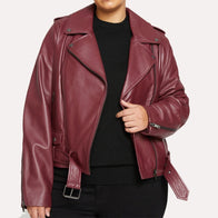 Womens Oversized Motorcycle Leather Jacket Leather Jacket women front product view | Dash Racegear — Womens Oversized Motorcycle Leather Jacket