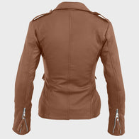 Womens Motorcycle Brown Leather Jacket Leather Jacket women detail view 2 | Dash Racegear — Sheepskin Womens Brown Leather Motorcycle Jacket
