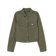 Womens Olive Green Denim Jacket Denim Jacket women front product view | Dash Racegear — Olive Green Denim Jacket for Womens