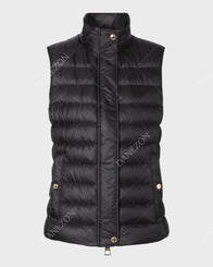 Womens Black Puffer Vest Vest women front product view | Dash Racegear — Womens Parachute Puffer Black Vest