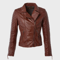 Womens Quilted Brown Leather Jacket Leather Jacket women front product view | Dash Racegear — Quilited Brown Womens Leather Jacket