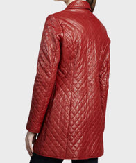 Womens Red Quilted Leather Coat Jacket women detail view 2 | Dash Racegear — Womens Slimfit Red Quilted Design Leather Coat