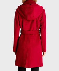 Womens Red Belted Hooded Coat Coat women detail view 2 | Dash Racegear — Womens Belted Red Hooded Coat