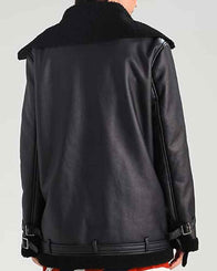 Womens Black Leather Shearling Aviator Jacket Jacket women detail view 3 | Dash Racegear — Womens Black Leather Shearling Aviator Jacket