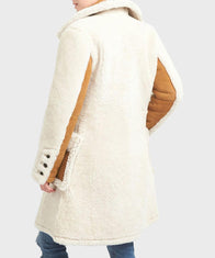 Womens Double-Breasted Shearling Coat Jacket women detail view 3 | Dash Racegear — Womens Shearling White & Brown Leather Coat
