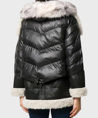 Womens Black Padded Shearling Jacket Jacket women detail view 4 | Dash Racegear — Womens Padded Black Hooded Shearling Jacket
