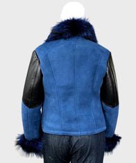 Womens Blue Sheepskin Shearling Jacket Jacket women detail view 2 | Dash Racegear — Womens Sheepskin Shearling Jacket
