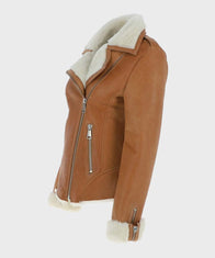 Womens Tan Brown Shearling Leather Jacket Leather Jacket women detail view 3 | Dash Racegear — Womens Tan Brown Shearling Leather Jacket
