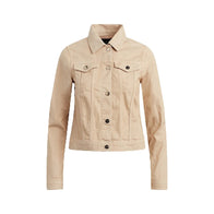 Womens Shirt Style Beige Denim Jacket Denim Jacket women front product view | Dash Racegear — Womens Beige Color Denim Jacket