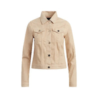 Womens Shirt Style Beige Denim Jacket Denim Jacket women front product view | Dash Racegear — Womens Beige Color Denim Jacket