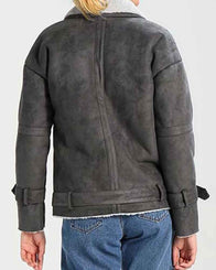 Womens Shearling Grey Suede Leather Jacket Leather Jacket women detail view 3 | Dash Racegear — Women's Motorcycle Shearling Grey Suede Leather Jacket