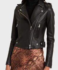 Womens Black Motorcycle Leather Jacket Biker Jacket women detail view 2 | Dash Racegear — Womens Black Motorcycle Leather Jacket