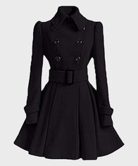 Womens Swing Pea Coat Coat women front product view | Dash Racegear — Womens Stylish Winter Swing Black Pea Coat