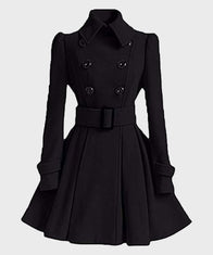 Womens Swing Pea Coat Coat women front product view | Dash Racegear — Womens Stylish Winter Swing Black Pea Coat