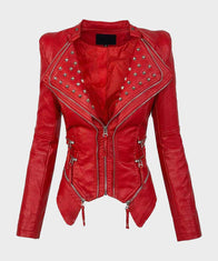 Womens Valentines Red Jacket Jacket women front product view | Dash Racegear — Womens Red Red Valentines Biker Jacket