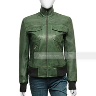 Womens Green Bomber Leather Jacket Bomber Jacket women detail view 4 | Dash Racegear — green leather bomber jacket womens