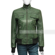 Womens Green Bomber Leather Jacket Bomber Jacket women detail view 4 | Dash Racegear — green leather bomber jacket womens