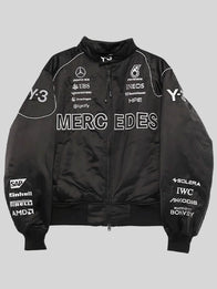 Y3 X Amg X Mercedes-AMG Jacket Jacket unisex front product view | Dash Racegear — Men’s Y-3 x AMG x Mercedes-AMG Petronas F1 logo-detail bomber jacket with sleek racing style.