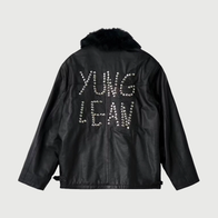 Yung Lean World Affairs Leather Jacket Leather Jacket unisex detail view 2 | Dash Racegear — Stand out in style with the Yung Lean World Affairs leather jacket, designed for bold looks.