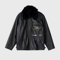 Yung Lean World Affairs Leather Jacket Leather Jacket unisex front product view | Dash Racegear — Capture the essence of Yung Lean with this leather jacket from his World Affairs collection.
