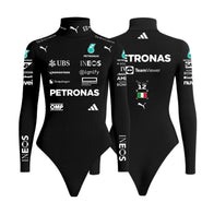 Black F1 Women Bodysuit F1 Racing Suit Base Layer Motorsport by Dash Racegear, front product view, design 4012