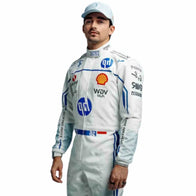 Charles Leclerc 2025 Monaco Grand Prix Ferrari F1 Inspired Race Suit in Ferrari Red, Side view showing printed sponsor logos, by DASH RACEGEAR