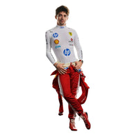 Charles Leclerc 2026 Ferrari F1 Inspired Race Suit in Ferrari Red, Back view showing printed sponsor logos, by DASH RACEGEAR