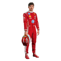 Charles Leclerc 2026 Ferrari F1 Inspired Race Suit in Ferrari Red, Side view showing printed sponsor logos, by DASH RACEGEAR