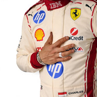 Charles Leclerc 2026 Monaco Grand Prix Ferrari F1 Inspired Race Suit in Ferrari Red, Side view showing printed sponsor logos, by DASH RACEGEAR