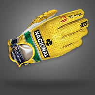 Ayrton Senna-inspired yellow leather driving gloves, front product view