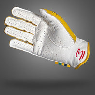 Yellow leather driving gloves inspired by Ayrton Senna, alternate angle