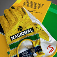 Ayrton Senna-inspired yellow driving gloves showing perforated leather