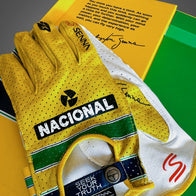 Ayrton Senna-inspired yellow driving gloves showing perforated leather