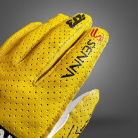 Yellow motorsport driving gloves showing palm grip detail