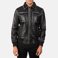 Aaron Black Leather Bomber Jacket by Dash Racegear - women Jacket view 4