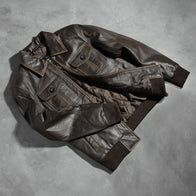 Aaron Brown Leather Bomber Jacket by Dash Racegear - unisex Jacket view 7