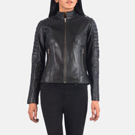 Adalyn Quilted Black Leather Biker Jacket by Dash Racegear - women Jacket view 2