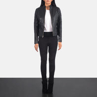 Adalyn Quilted Black Leather Biker Jacket by Dash Racegear - women Jacket view 3