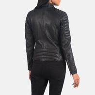 Adalyn Quilted Black Leather Biker Jacket by Dash Racegear - women Jacket view 5