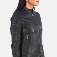 Adalyn Quilted Black Leather Biker Jacket by Dash Racegear - women Jacket view 6