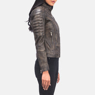 Adalyn Quilted Distressed Brown Leather Biker Jacket by Dash Racegear - women Jacket view 2